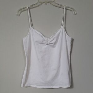 Y2K Boden Tank Womens 12 White Spaghetti Strap Ruched Cleavage Shell Camisole